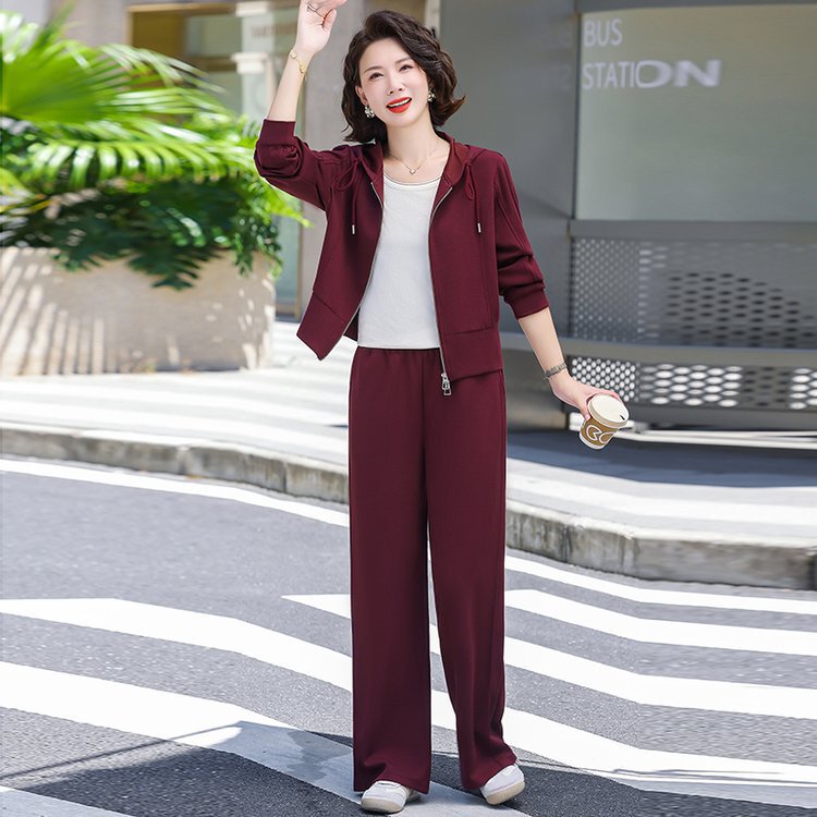 妈妈春装2025新款休闲运动服套装洋气卫衣中老年外套女春秋两件套|undefined