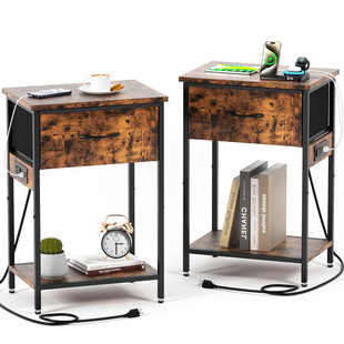 American-Style Minimalist Storage Cabinet with Socket, Small Side Table for Convenient Charging, Single Fabric Bedside Cabinet for Cross-Border Shipping