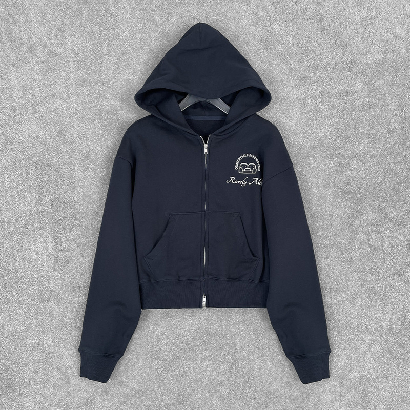 RA新品“舒服时尚俱乐部”印花拉链连帽卫衣简约纯色休闲百搭外套|undefined