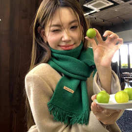 秋冬季款氛围感流苏针织围巾厂家直销高级感保暖百搭学生泡面围巾