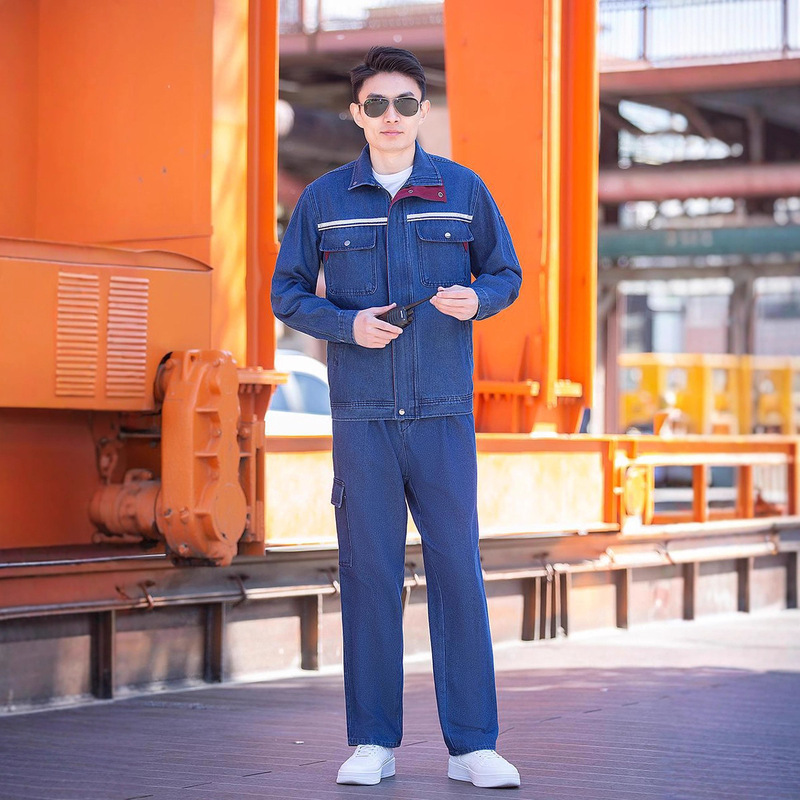 Autumn and Winter Denim Workwear Suit for Men, Suitable for Hardware Factory Mechanics, Welders, Wear-Resistant Labor Protection Workwear with Embroidered Logo Autumn and Winter Denim Workwear Suit for Men, Suitable for Hardware Factory Mechanics, Welders, Wear-Resistant Labor Protection Workwear with Embroidered Logo