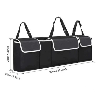 Car trunk storage bag, large-capacity Oxford cloth storage bag, car rear seat back hanging bag with three webbing straps (Car storage bag/box) - trunk-901225cm