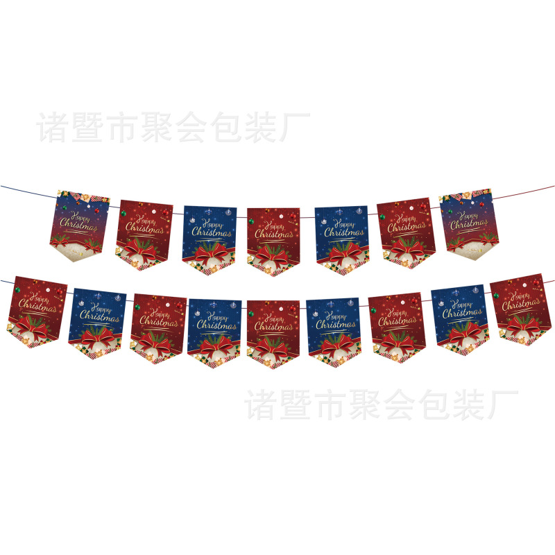 新款复古拼色圣诞节派对用品 装饰拉旗 一次性桌布圆盘纸巾刀叉勺|undefined