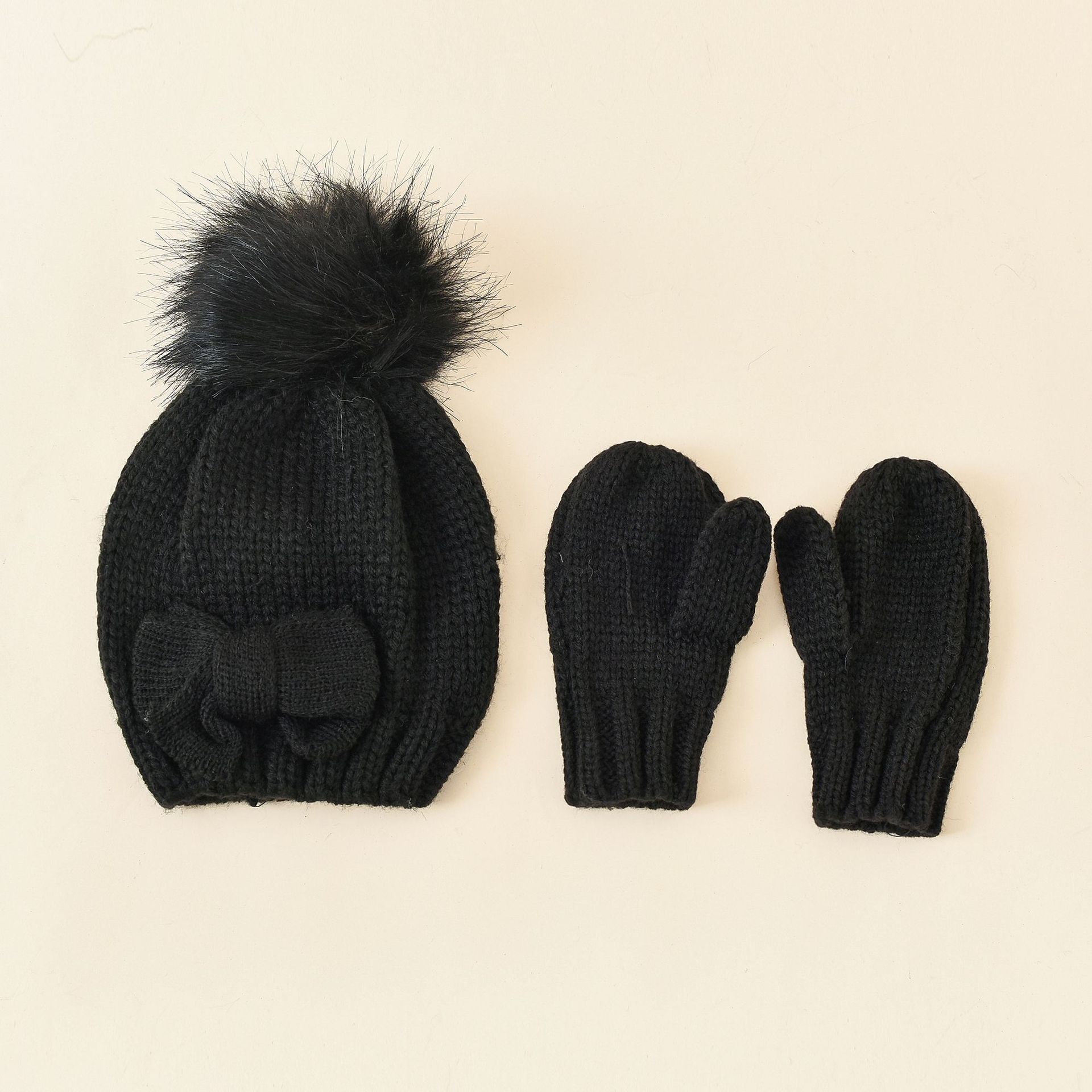 Sombrero de otoño e invierno para niños sombrero de lana guantes de bebé cálido conjunto de dos piezas Otoño e Invierno 2021 Nuevo estilo occidental para niñas image 4