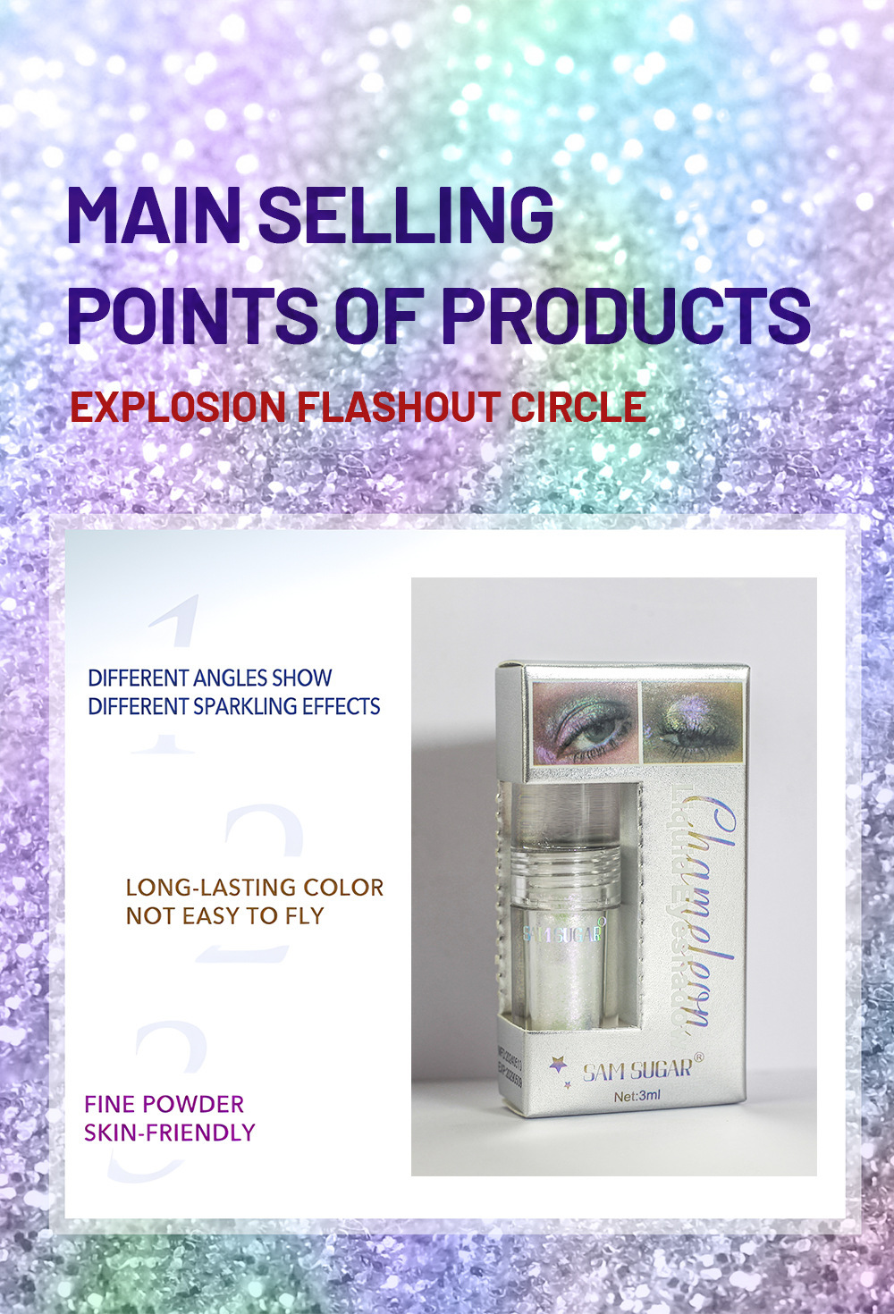 SAM SUGAR Chameleon Pearlescent Liquid Eyeshadow, Farbwechselnd, Aufhellend, Feiner Glitzer, Festtags-Look_voghion.com