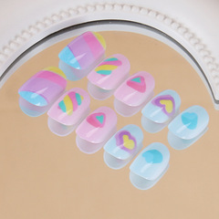 兒童穿戴甲成品批發彩虹愛心美甲片短款24片可拆卸女童假指甲貼片