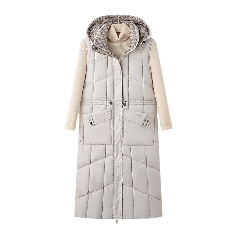 Cappotto gilet in cotone double face da donna – Piumino lungo e sottile invernale coreano, caldo capospalla reversibile (nero/bianco sporco/marrone/cachi, L-XXXL)_voghion.com