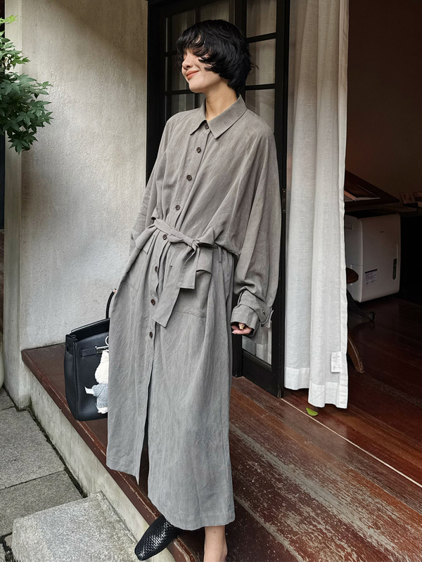 衬衫裙女2025新款秋季连衣裙复古宽松长款衬衫外套长风衣C0833|undefined
