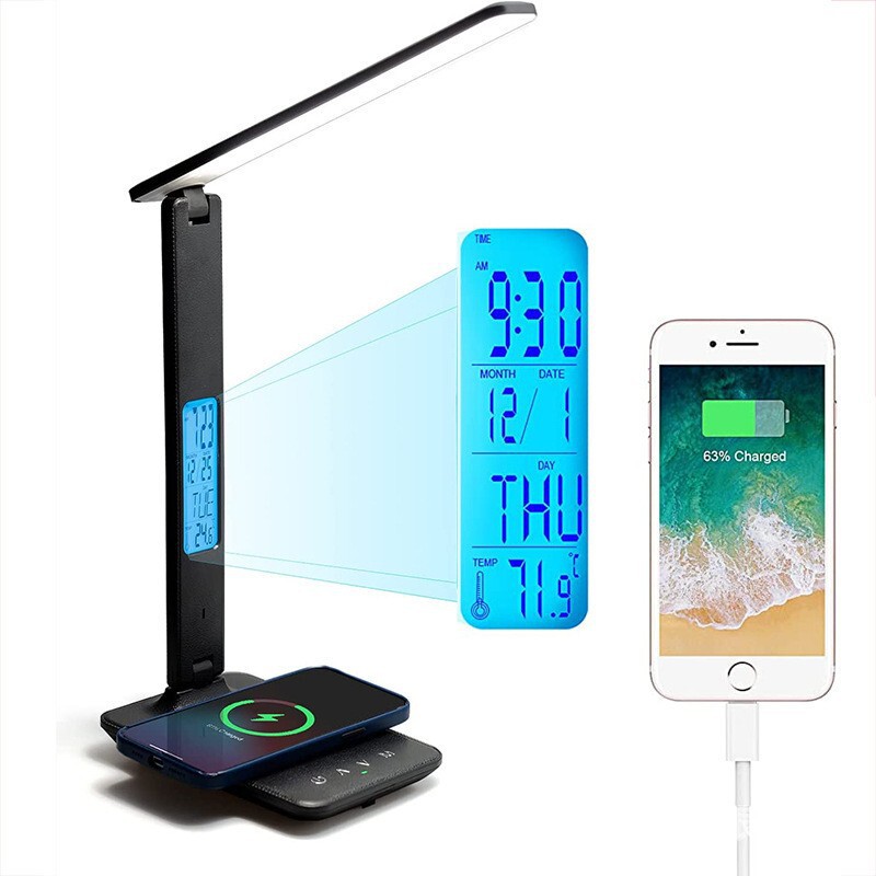 Simple Learning Lamp Eye Protection Genuine Table Lamp Multifunctional Wireless Rechargeable Black Table Lamp Bedside Lamp Plug-in with Clock Simple Learning Lamp Eye Protection Genuine Table Lamp Multifunctional Wireless Rechargeable Black Table Lamp Bedside Lamp Plug-in with Clock