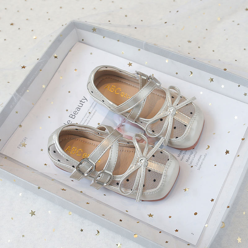 Niñas Zapatos de malla de punto de onda 2026 verano nuevos zapatos de ballet para niños zapatos de princesa arco zapatos de cuero image 4