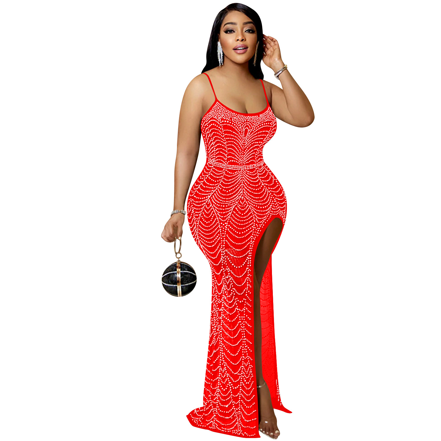 AliExpress nuevo Amazon moda europea y americana color sólido Correa irregular rhinestone vestido mujeres image 6
