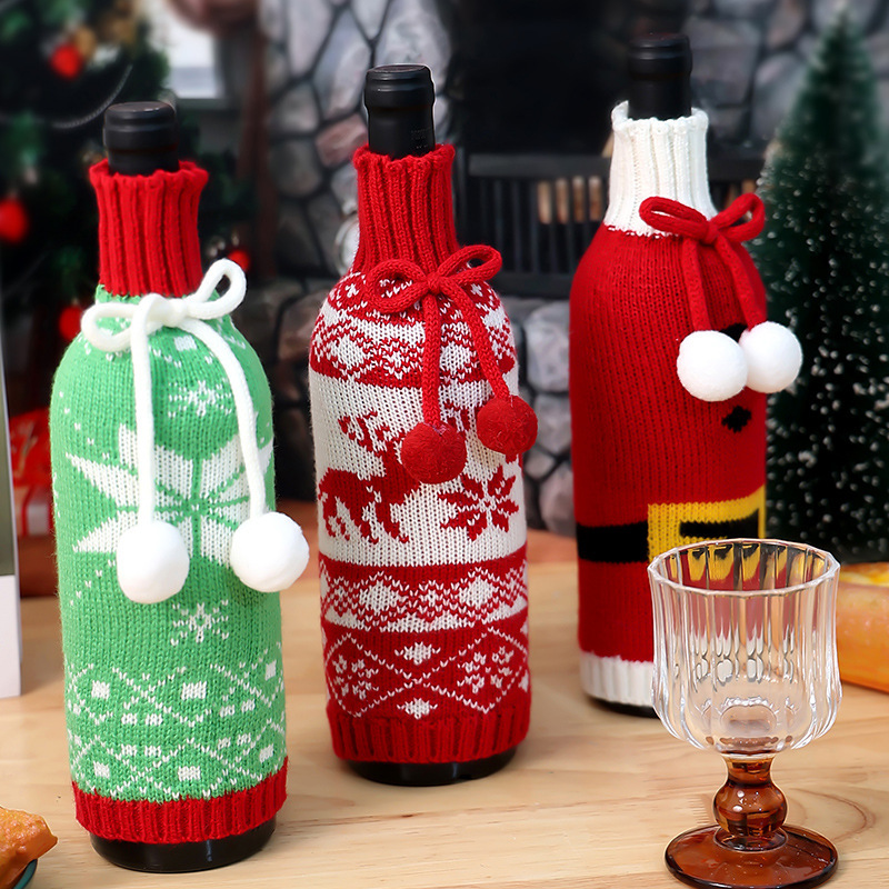 クロスボーダー新しいクリスマスワインボトル装飾ニットワインボトルカバーシャンパンワインカバークリスマス赤ワインカバーレストラン装飾|undefined