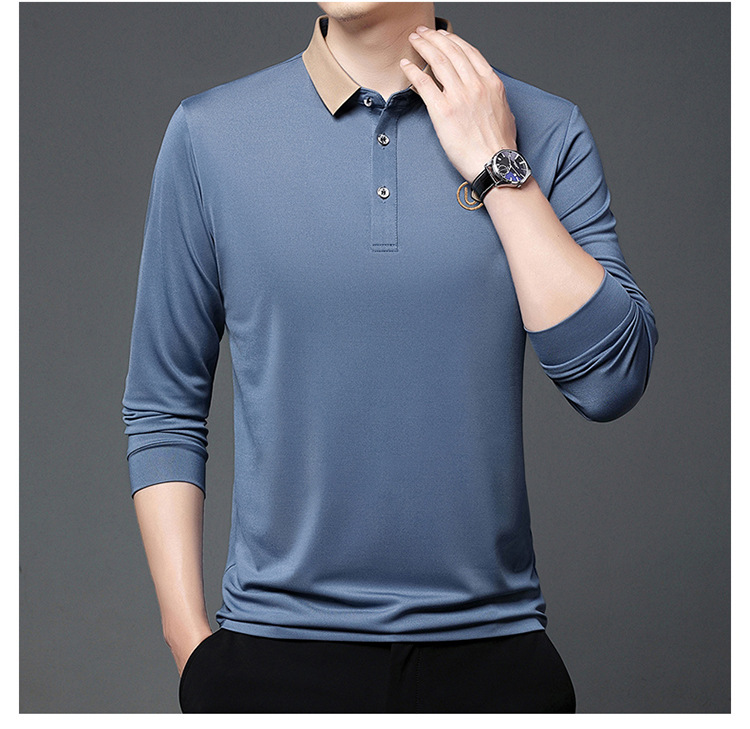 Polo de manga comprida para homem em algodão casual_voghion.com