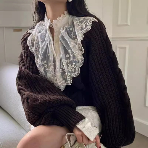Women's 2025 Autumn/Winter Crochet Crew Neck Knit Sweater with Loose Fit and Chic Korean Style