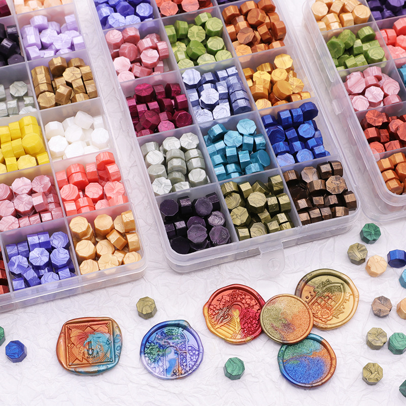 Fire paint wax grain set mixed color eight-sided fire paint wax 24-color grid box fire paint seal wax grain mixed color wholesale