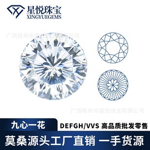 Mosan D White Nine Heart One Flower Cut Round DEF Color VVS 1.0CT Moissanite Bare Stone with Certificate Waist Code