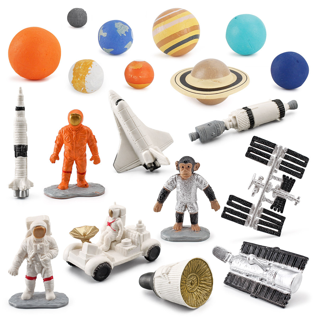 La simulación educativa de los niños satélite cohete cápsula universo nueve planetas adornos aeroespacial modelo espacial conjunto de 19 piezas