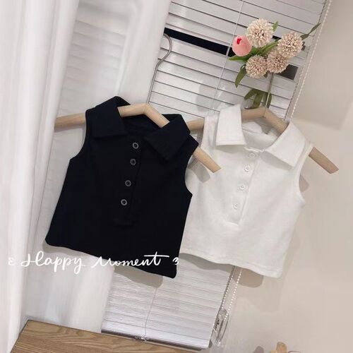 Baby Girls Summer Top with Backless Strap, Trendy and Fashionable Children's Individual Style Korean Version, Viral Solid Color Polo Shirt