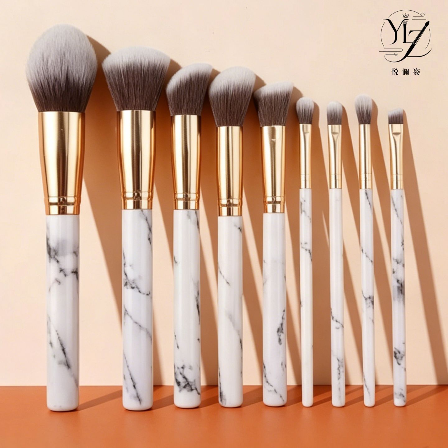 Nuevo 10 mármol patrón cepillo de maquillaje 5 grandes 5 pequeños cepillo de blush base maquillaje especialista herramienta de maquillaje