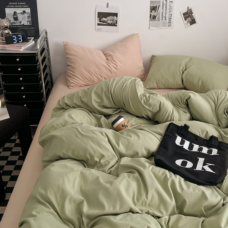 2024 nueva serie de cuatro piezas de mezcla y combinación de color sólido de algodón lavado de peso alto