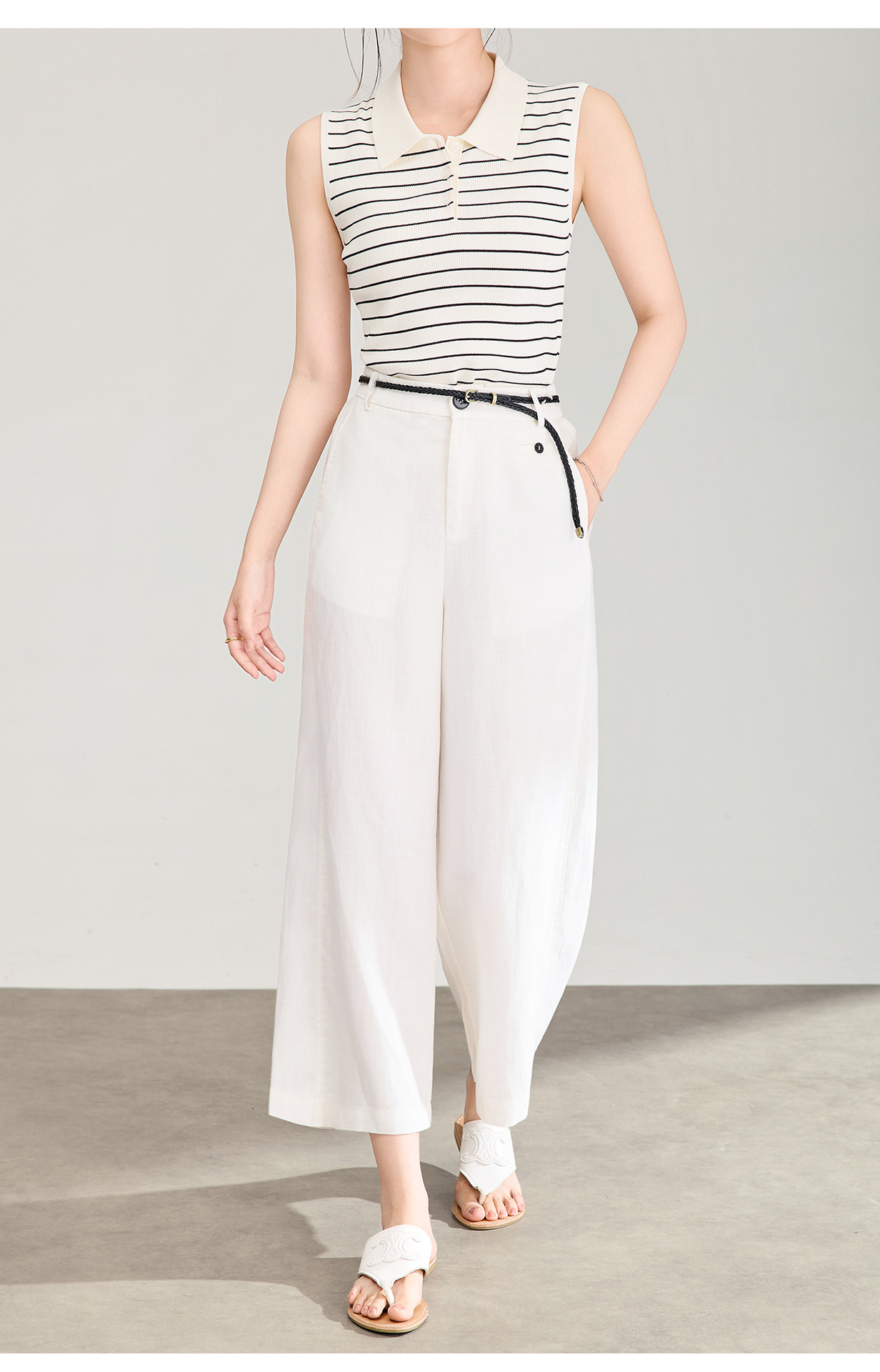 Quần culottes nữ ống rộng dáng suông, cạp cao, chất liệu tencel linen thoáng mát, phù hợp mùa hè — Xanh lông mòng đen chi tiết 21