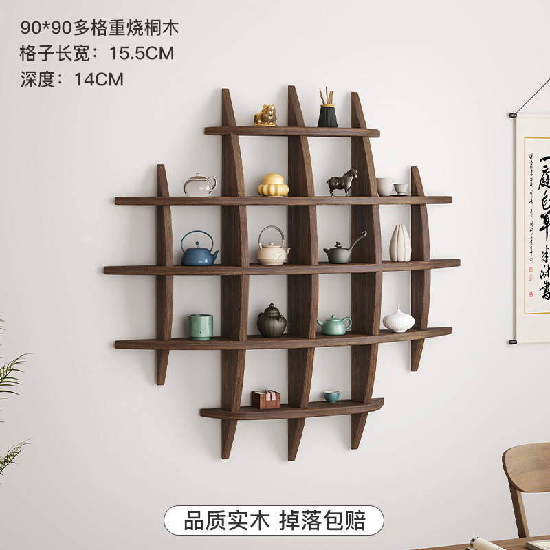 Juego de té de madera maciza, taza, taza de té, estante de almacenamiento, estante para salón de té en la pared
