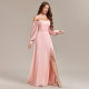 New women's multi-wear elegant tube top elastic long sleeve back zipper high slit dress A- line chiffon dress