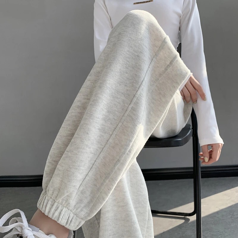 Gray Sweatpants for Women Spring & Fall 2025 New Loose Leggings Casual High-Waisted American Harem Fleece-Lined Sweatpants