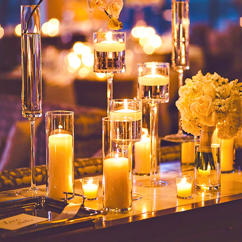 Portavelas de cristal, estilo europeo, vaso para velas de alta estética, botella cilíndrica para aromaterapia, decoración de cristal para banquetes de boda en hoteles, restaurante occidental