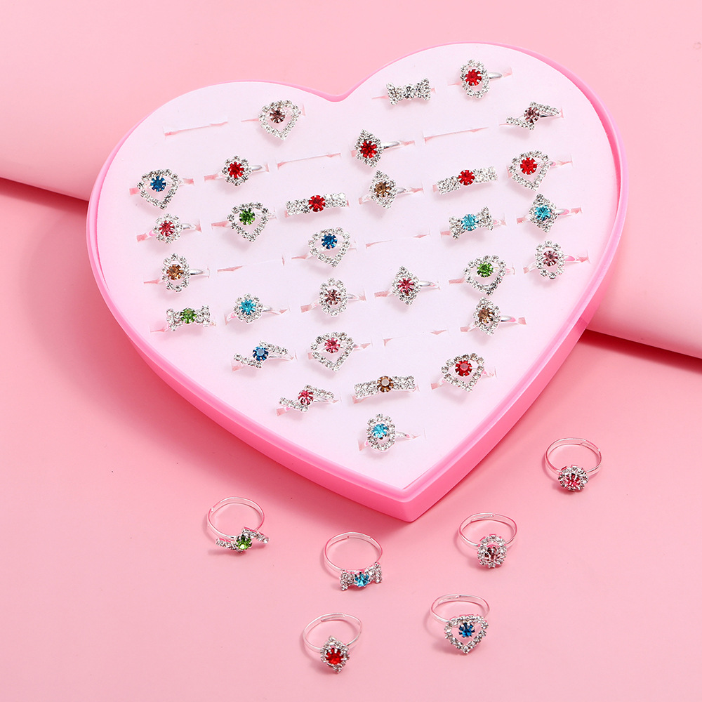 246g Weight Rhinestones Inlay Material Open Rings Classification Simple Style Shiny Heart Shape Metal Inlay Rhinestones Girl'S Open Rings