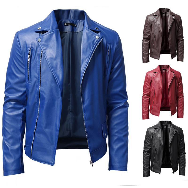 Men's Clothing autumn new men's PU leather jacket men's stand up collar punk youth motorcycle leather jacket_voghion.com
