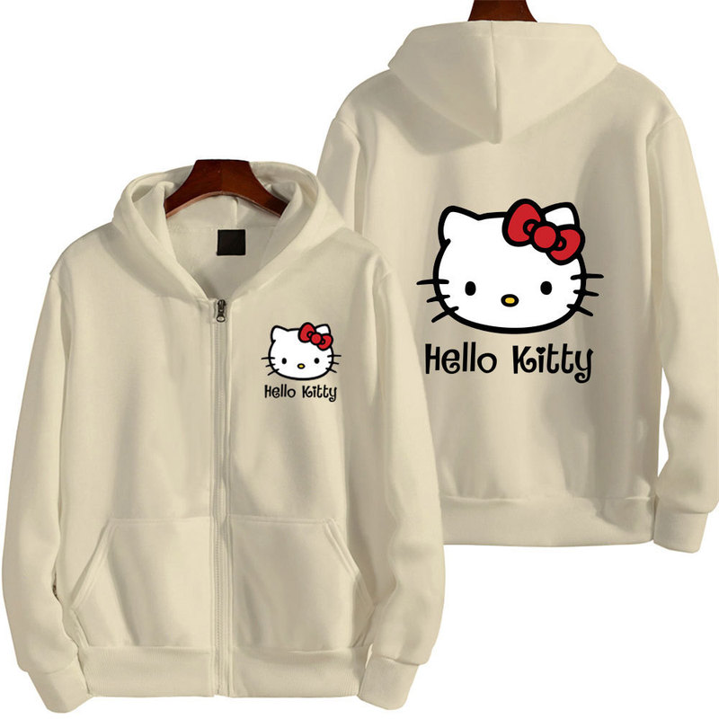 Huamian Women's Zipper Hoodie Autumn and Winter New Cute Kawaii Sanrio Hello Kitty Pattern Shipping Huamian Women's Zipper Hoodie Autumn and Winter New Cute Kawaii Sanrio Hello Kitty Pattern Shipping