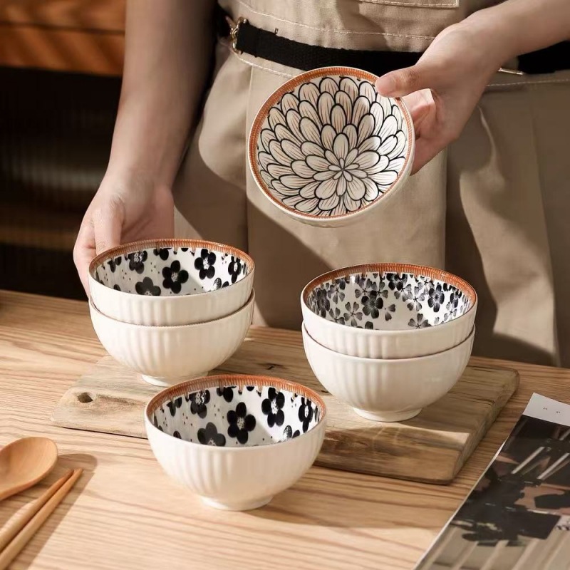 Tacos de cerámica de estilo japonés, cuenco de arroz retrógrado, cuenco de desayuno, postre, cuenco de arroz, cubiertos de color esmaltados