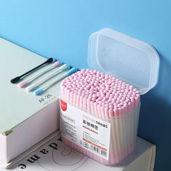 Small Han Cotton Swabs with Colorful Double-Ended Makeup Cotton Pads 200 Pieces Disposable Cotton Swab Box 200 Pieces Paper Rod Cotton Swab