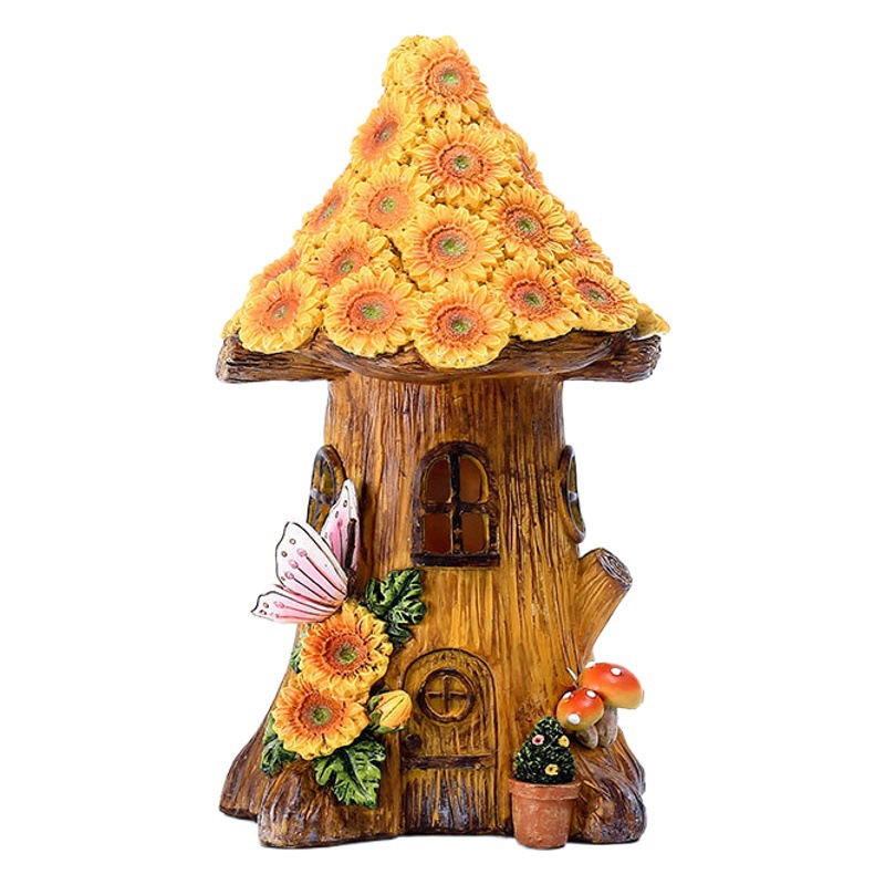Lámpara solar decoración árbol casa lámpara al aire libre jardín césped decoración creativa resina decoración paisaje escultura regalo