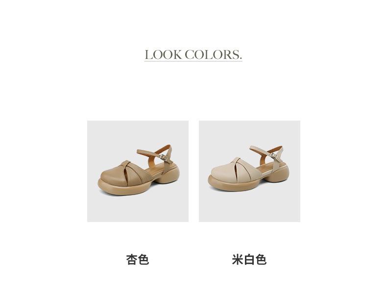 Sandal nữ bít mũi quai ngang da cừu đế dày — Màu trắng be chi tiết 6