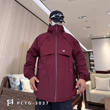 大码男装冬季格子棉服冲锋棉衣男冬季保暖外套宽松休闲棉服