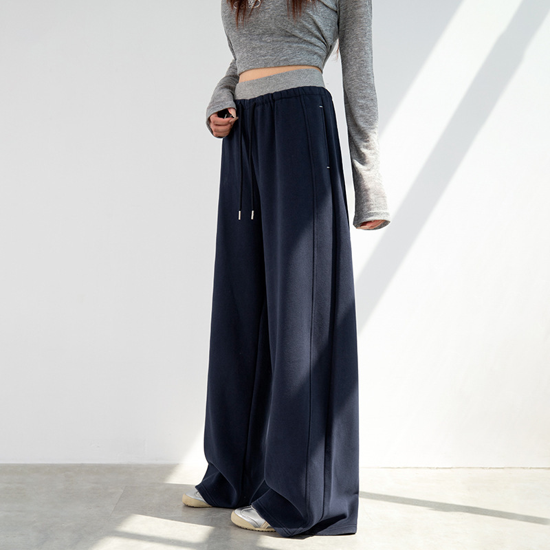 Navy Blue Women's Sweatpants Spring 2026 New Loose Drape High-Waisted Wide-Leg Pants Petite Straight-Leg Joggers