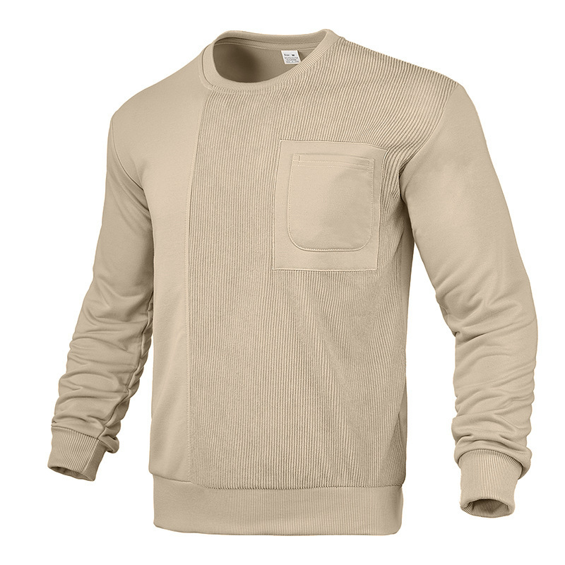 European And Independent Station Autunno Inverno New American High Street Amekaji Corduroy Patchwork Crew Neck Uomo_voghion.com
