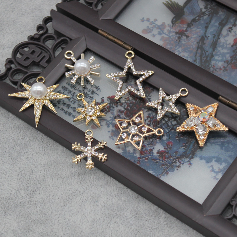 耳饰耳环自制材料带吊点钻芒星星雪花合金吊坠饰品配件