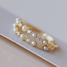 时尚轻奢设计感女戒 S925 纯银气质简约珍珠戒指女镀金食指指环