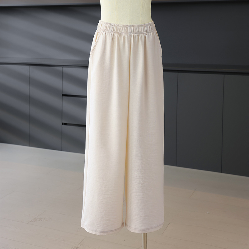 2026 New Summer Fashion Wide-Leg Pants for Moms, Thin Casual Plus-Size Cropped Pants for Middle-Aged and Elderly, Cotton and Linen Thigh Pants