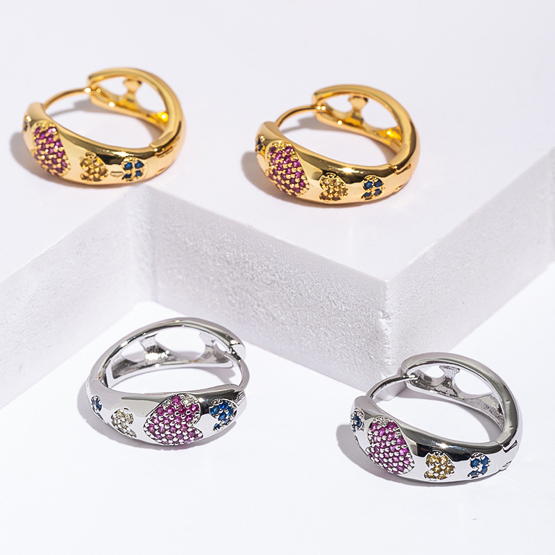 Hoop Earrings Classification 1 Pair Simple Style Heart Shape Copper Zircon Hoop Earrings