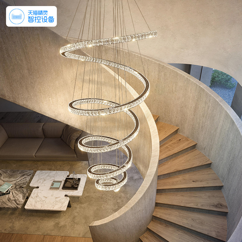 Lámpara de cristal lámpara de sala de estar lujosa villa dúplex gran lámpara elevación hueca escalera giratoria lámpara de lámpara larga lámpara de lámpara