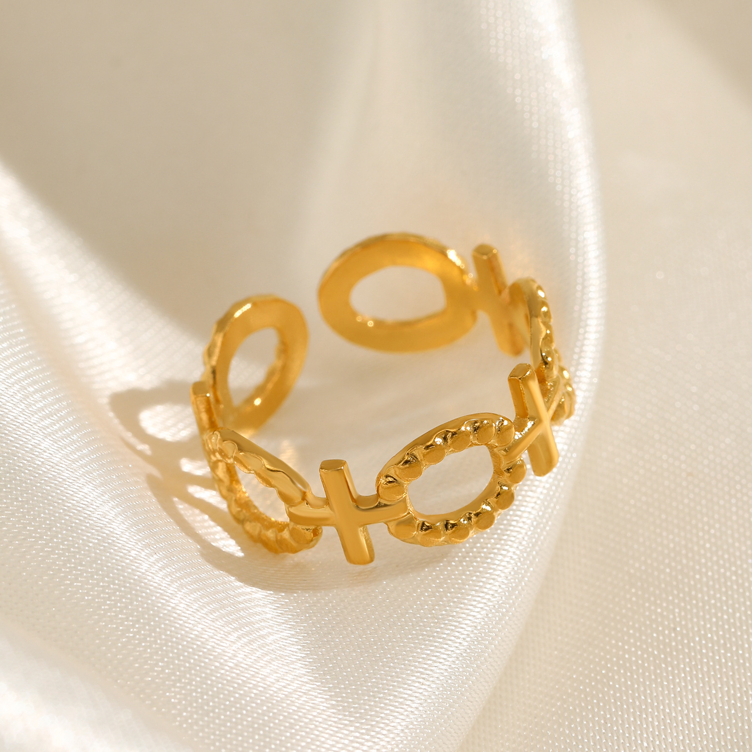 Adjustable Ring Size PVD Coated 18K Gold Plated Geometric 304 Stainless Steel IG Style Waterproof Non Tarnish Open Ring