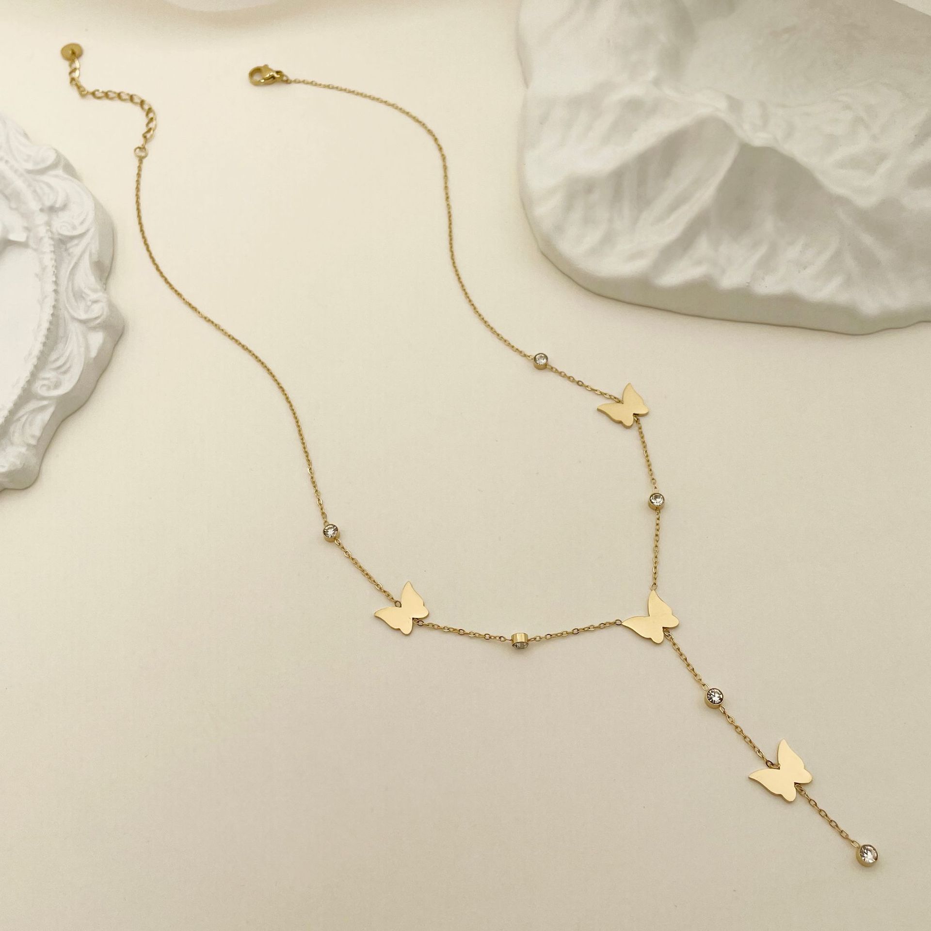 Simple Style Butterfly Stainless Steel Titanium Steel Plating Zircon Pendant Necklace 1 Piece