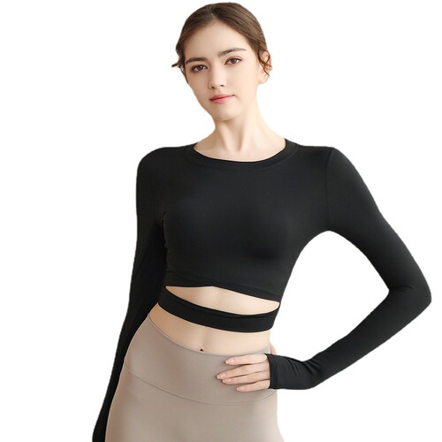 Autumn dance yoga long-sleeved tops for women slim nylon fitness sports yoga wear outdoor sun protection tight T-shirt