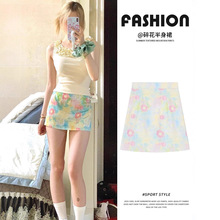 绿色碎花半身裙女夏季薄款2025新款高腰显瘦短裙小个子a字包臀裙