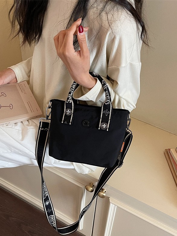 Tejido de nylon ligero de color contrapeso amplio diseño de correa de hombro portátil bolso de cubo de viaje diario de mujer bolsa de compras