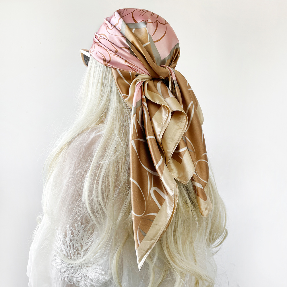 Women's Large Square Silk Scarf Satin Hijab Headscarf Elegant_voghion.com